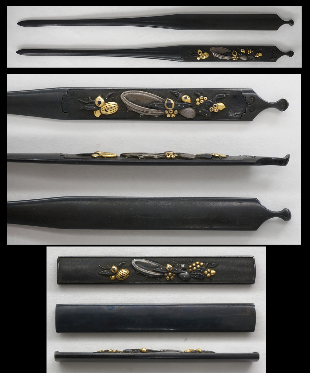 Futatokoromono: Kozuka and Kogai, scenes of flower arrangement ...